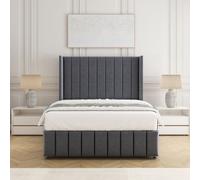 BSSPOKE Zoe Plush Velvet Divan Bed Set 54" Headboard & Mattress No Drawers in Charcoal | Size: King BSSPOKE Charcoal King