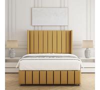 BSSPOKE Zoe Plush Velvet Divan Bed Set 54" Headboard & Mattress No Drawers in Mustard | Size: Super King BSSPOKE Mustard Super King