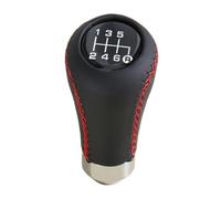 bssyung Car Shift Knob Universal 6 for Speed Car Manual Gear Stick Lever Shift Shifter Knob Black PU Leather with Red for Line