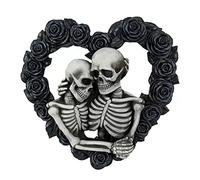 BSTCAR 20 cm Beautiful Gothic Skeletons Hugging On Black Rose Wreath, Wall Sculpture Romantic Gothic Valentine's Day Gift Door Decoration