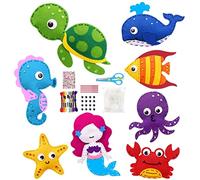 BSTCAR 8 x Kids Felt Sea Life Mermaids Turtles Whales Squid Crab Starfish Seahorses Tropical Fish DIY Craft Felt Sewing Kit with Sewing Tools