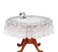 BSTCAR Christmas Round Tablecloth 180CM, White Snowflake Lace Tablecloths Table Covers for Christmas Decoration