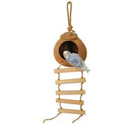 BSTCAR Coconut Bird's Nest with Ladder, Reptile Hideouts Bird Hut Nesting House, Bird Nest Shell Hide for Small Animals (Coffee)
