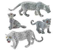 BSTCAR Snow Leopard Figure 4 Pieces Simulation Snow Leopard Animal Learning Toy Collection Figurine Playset Ornaments Decoration Gift for Kids (4 leopard model)