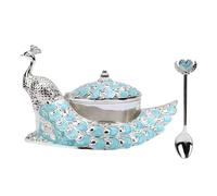 BSTCAR Sugar Jar Vintage Embossed Peacock Metal Sugar Canister with Lid and Spoon