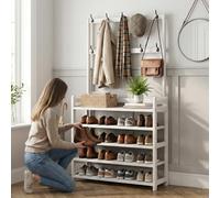 BSTHO Shoe Rack Coat Rack Hallway Storage Stand Freestanding Contemporary Iron for Space-Saving Footwear Storage and Organization Closet or Entryway Display. Durable Shoe Organizer Shelf (White)
