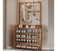 BSTHO Shoe Rack Coat Rack Hallway Storage Stand Freestanding Contemporary Iron for Space-Saving Footwear Storage and Organization Closet or Entryway Display. Durable Shoe Organizer Shelf (Nature)