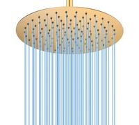 BSTIIU Rainfall Shower Head, 12 Inch Round Shower Head, Wall or Ceiling Mounted Ultra Thin Stainless Steel High Pressure Shower Head with Touch-Clean Nozzles, Brushed Brass Gold