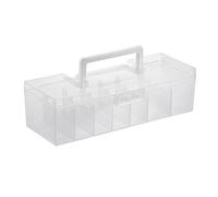 BSTKEY 1 Pack Plastic Trading Card Box with 7 Compartments, Clear Baseball Card Storage Box with Handle Collectible Sport Card Organizer Portable Gaming Card Storage Playing Card Holder