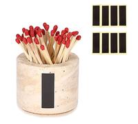 BSTKEY 1 Pc Travertine Stone Match Holder with 2 Strikers, Decorative Beige Small Matchstick Organizer Match Storage Cup for Fireplace Candles (No Matches)