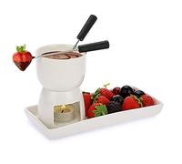 BSTKEY 150ml Ceramic Cheese Fondue Pot Set Small with 2 Forks 1 Dish, White