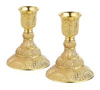 BSTKEY 2 Pack Metal Candle Holder Candlestick Holder Stand, Table Decorative Votive Candle Centerpiece Holder, Gold Taper Candle Holder Candlelight Stand