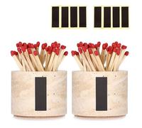 BSTKEY 2 Pc Travertine Stone Match Holders with 2 Strikers, Decorative Beige Small Matchstick Organizer Match Storage Cup for Fireplace Candles (No Matches)