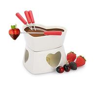 BSTKEY 320ml Ceramic Butter Cheese Fondue Pot Set with 4 Red Forks, White