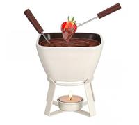 BSTKEY 320ml Cheese Fondue Pot Milk Warmer Set with 2 Forks, Square White | Ceramic Small Chocolate Caramel Melting Pot Decorative Butter Fondue Set Tea Light Candle Warmer for Party Gathering