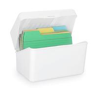 BSTKEY 4 x 6 inch Plastic Index Card Holder Recipe Card Box, 1 White Flash Card Case Note Card Box Storage Organizer for 10 x 15cm Index Card Flashcard Recipe (No Cards)