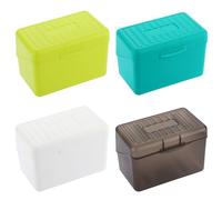 BSTKEY 4 x 6 inch Plastic Index Card Holder Recipe Card Box, Set of 4 Flash Card Case Note Card Box Storage Organizer for 10 x 15cm Index Card Flashcard Recipe, White, Grey, Green, Yellow (No Cards)