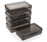 BSTKEY 5 Pack Plastic Pencil Box Holder Pencil Case, Home Office Utility Storage Box Cubby Bin Organizer Case for Stationery, Clear Grey