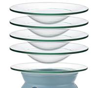 BSTKEY 5 Packs Glass Replacement Oil Warmer Dish, Clear 4.5 Inch Wax Melt Warmer Bowl Plate Lid Tray Replacement for Oil Burner