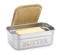 BSTKEY Butter Dish with Lid for Countertop, Stainless Steel Butter Holder Container with Silicone Sealing, Butter Keeper for Kitchen, Holds 1 Stick West or 2 Sticks East Coast Butter