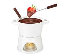 BSTKEY Ceramic 300ml Cheese Fondue Pot Butter Warmer Set with 2 Fork, White | Small Chocolate Caramel Melting Pot Decorative Milk Fondue Set Tea Light Candle Warmer for Party Gathering