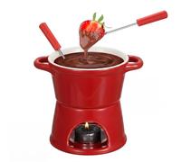 BSTKEY Ceramic 300ml Cheese Fondue Pot Butter Warmer Set with 2 Forks, Red | Small Chocolate Caramel Melting Pot Decorative Milk Fondue Set Tea Light Candle Warmer for Party Gathering