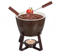 BSTKEY Ceramic 320ml Cheese Fondue Pot Milk Warmer with 2 Fork, Round Brown | Small Chocolate Caramel Melting Pot Decorative Butter Fondue Set Tea Light Candle Warmer for Party Gathering