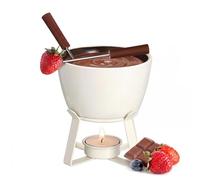 BSTKEY Ceramic 320ml Cheese Fondue Pot Milk Warmer with 2 Fork, Round White