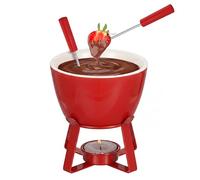 BSTKEY Ceramic 320ml Cheese Fondue Pot Milk Warmer with 2 Forks, Round Red | Small Chocolate Caramel Melting Pot Decorative Butter Fondue Set Tea Light Candle Warmer for Party Gathering