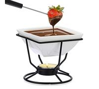 BSTKEY Ceramic Butter Warmer Chocolate Fondue Pot, Square Home Tea Light Candle Fondue Set with 2 Forks for Chocolate or Cheese, 200ml