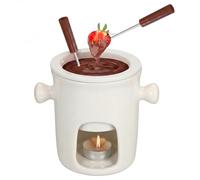 BSTKEY Ceramic Cheese Fondue Pot Butter Warmer Set with 2 Forks, 280ml Small Chocolate Caramel Melting Pot Milk Fondue Set Tea Light Candle Warmer (White)