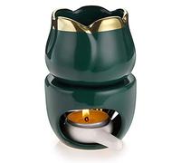 BSTKEY Ceramic Essential Oil Burner Wax Melt Burner with Candle Spoon, Decorative Aroma Tealight Candle Holder Oil Burner for Wax Melt, Flower Model (Green)