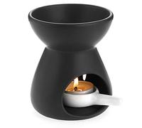 BSTKEY Ceramic Oil Burner Aroma Diffuser, Decorative Wax Melt Burner with Little Candle Spoon, Candle Burner for Home Office, Funnel Model (Black)