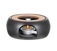 BSTKEY Ceramic Teapot Warmer with Tealight Holder and Cork Cushion, Black Decorative Tea Coffee Milk Heating Warmer Teapot Heater Tealight Burner for Teapot (Star Pattern)