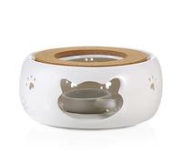 BSTKEY Ceramic Teapot Warmer with Tealight Holder and Cork Cushion, White Decorative Tea Coffee Milk Heating Warmer Teapot Heater Tealight Burner for Teapot (Cat Pattern)