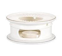 BSTKEY Ceramic Teapot Warmer with Tealight Holder, Gold Rim White Tea Coffee Milk Heating Warmer Decorative Teapot Heater Tealight Burner for Teapot