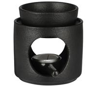 BSTKEY Ceramic Wax Melt Burner Essential Oil Burner, Decorative Cylinder Tealight Candle Burner Home Aroma Diffuser with Little Candle Spoon for Home Spa (Black)