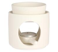 BSTKEY Ceramic Wax Melt Burner Essential Oil Burner, Decorative Cylinder Tealight Candle Burner Home Aroma Diffuser with Little Candle Spoon for Home Spa (White)