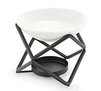 BSTKEY Metal Essential Oil Burner Decorative Wax Melt Burner with Ceramic Bowl, Home Decor Aroma Diffuser Tealight Candle Burner for Wax Melt Essential Oil, Black