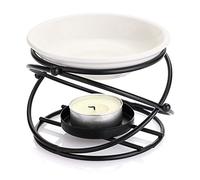 BSTKEY Metal Essential Oil Burner Wax Melt Burner with Ceramic Bowl, Home Decorative Tea Light Candle Holder Aroma Diffuser, Round Shape (Black)