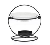 BSTKEY Metal Wax Melt Burner & Essential Oil Aroma Diffuser with Ceramic Dish, Decorative Home Centerpiece for Tea Light Candle (Black)