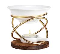 BSTKEY Metal Wooden Wax Melt Burner Essential Oil Burner with Ceramic Bowl, Decorative Aroma Diffuser Wax Burner Tealight Candle Holder Burner (X Shape Gold)