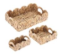 BSTKEY Natural Water Hyacinth Serving Tray Scalloped Basket Tray, 3 Sizes Hand-woven Storage Trays with Handle Decorative Scalloped Edge Organizer Tray Countertop Basket for Home Office