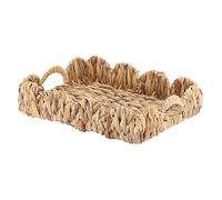 BSTKEY Natural Water Hyacinth Serving Tray Scalloped Basket Tray, Rectangle Hand-woven Storage Tray with Handle Decorative Scalloped Edge Organizer Tray Countertop Basket for Home Office (Size M)