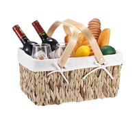 BSTKEY Natural Water Hyacinth Storage Basket Holder, Hand-woven Rectangle Picnic Basket Large Toy Storage Organizer Gift Packing Basket Snacks Basket with Handle and Removable Liner