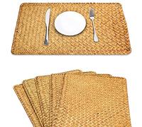 BSTKEY Pack of 6 Natural Seagrass Rattan Placemats, Woven Table Mat Place Mat Coffee Pad for Dining Table and Kitchen, Rectangular 17 x 11.8 (Caramels)