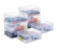 BSTKEY Pack of 8 Plastic Photo Storage Boxes Index Card Holder, Clear 4 x 6 Inch Photo Case Card Organizer Holder with Lattice Insert for Photos, Craft Keepers, Index Cards (Card Not Included)