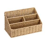 BSTKEY Paper Rope Desk Organizer Magazine Mail Sorter with 4 Compartments, Hand-woven Desktop Stationery Holder Remote Control Storage Basket for Home Office