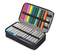 BSTKEY PU 300 Slots Colored Pencil Case with Zipper, Black (No Pencils)