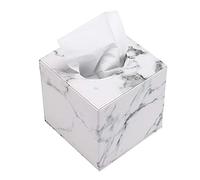 BSTKEY PU Leather Household Office Cube Square Tissue Paper Holder Box Cover Case Napkin Holder (White Marble)